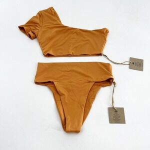 NWT Free People x Toast Swim XS One Shoulder High Waist Bikini Set Orange